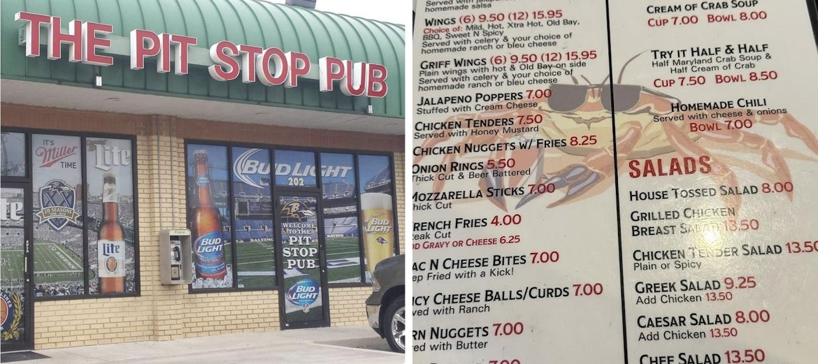 Pit Stop Pub Menu