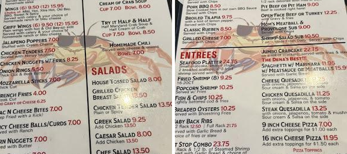 Pit Stop Pub Menu